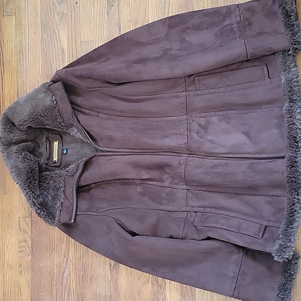 Johnston & Murphy Chocolate Brown Winter Faux Leather Faux Seude Coat Jacket - Picture 8 of 11
